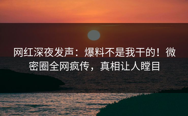 网红深夜发声：爆料不是我干的！微密圈全网疯传，真相让人瞠目