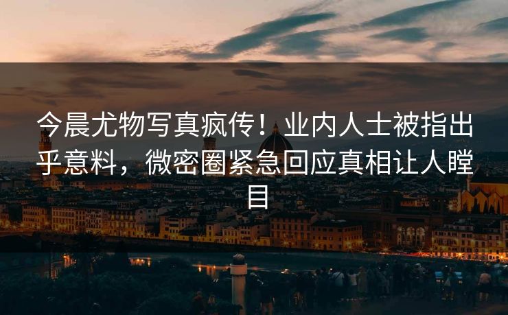 今晨尤物写真疯传！业内人士被指出乎意料，微密圈紧急回应真相让人瞠目