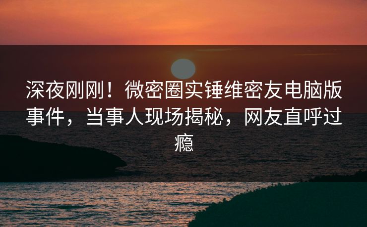 深夜刚刚！微密圈实锤维密友电脑版事件，当事人现场揭秘，网友直呼过瘾