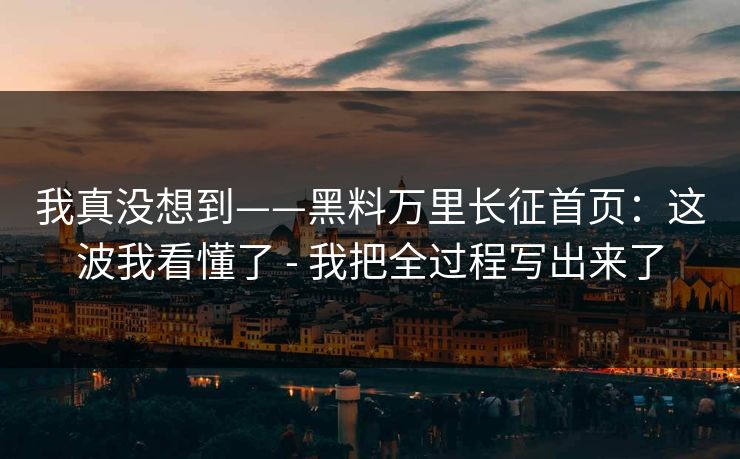 我真没想到——黑料万里长征首页：这波我看懂了 - 我把全过程写出来了